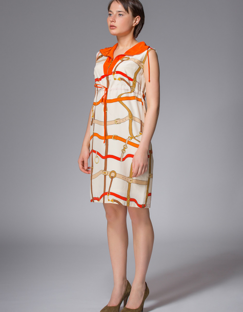 Платье ремешки с оранжевым или красным воротником на молнии